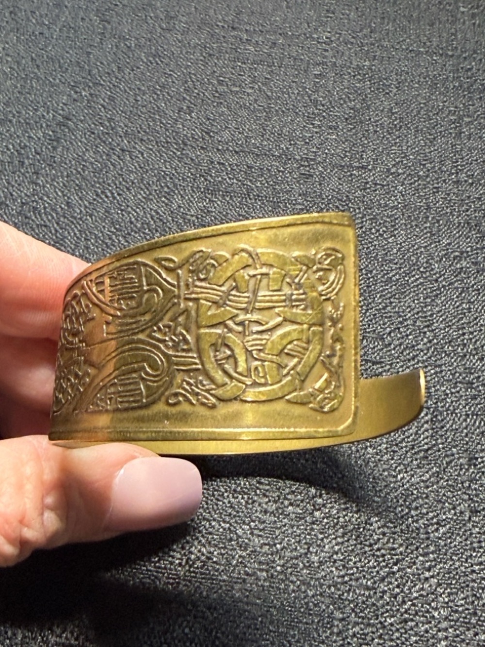 Engraved Brass Cuff Bracelet - Men's Accessory - Gold Tone